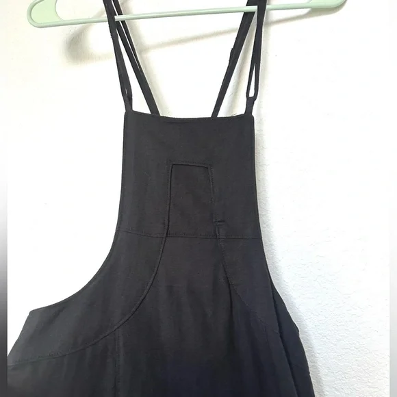 Anthropologie Midi Black Strappy Modern Pinafore Cotton Blend Apron Dress Size 8 - Picture 6 of 15